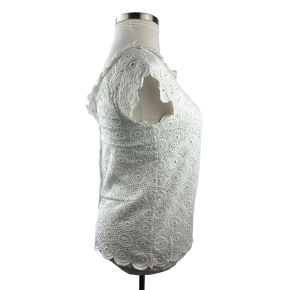 Lilly Pulitzer Crochet Eyelet Blouse Cap Short Sleeve Ruffle Button Back Size 8 - Picture 6 of 15